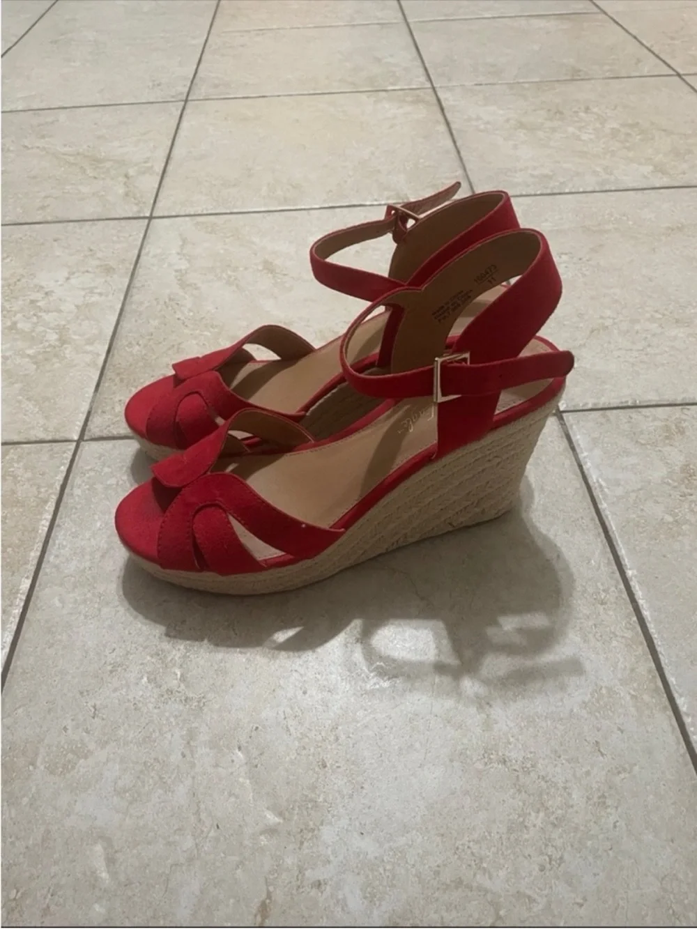 American Eagle Outfitters Red Suede Espadrille Wedge Sandals